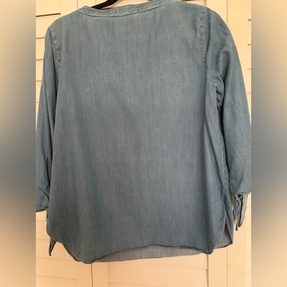 Michael‎ Kors Denim Tunic Top Blouse 3/4 Sleeve V Neck Casual - Picture 2 of 6